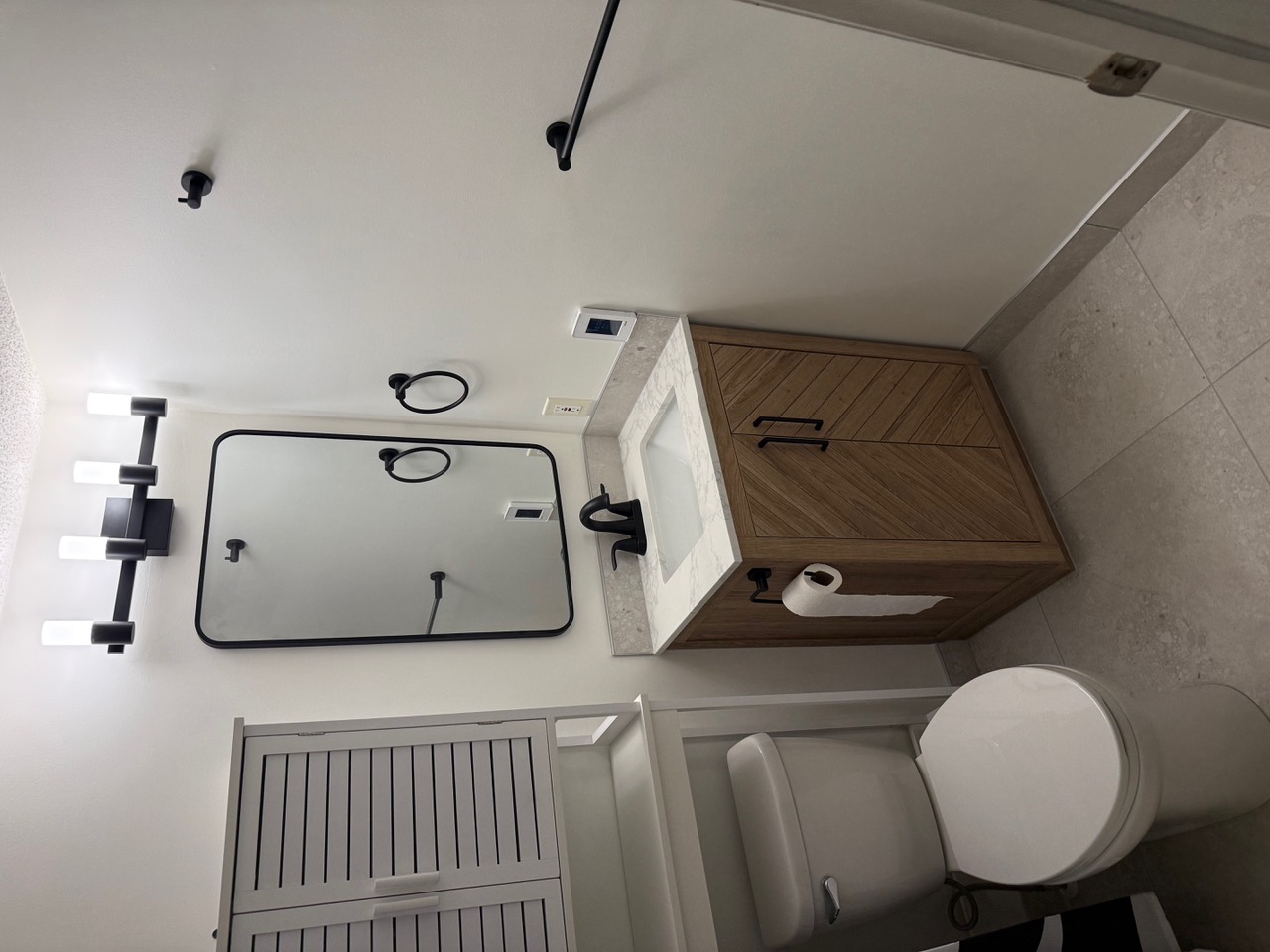 Powder room tile installation