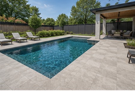 Pool mosaic tile installation in progress