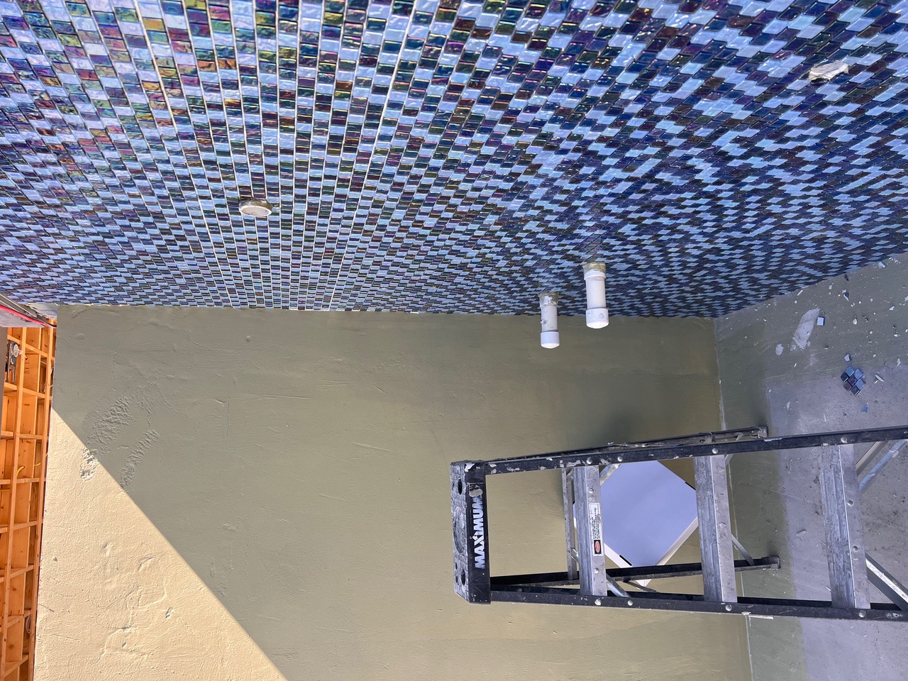 Pool mosaic wall tile installation detail