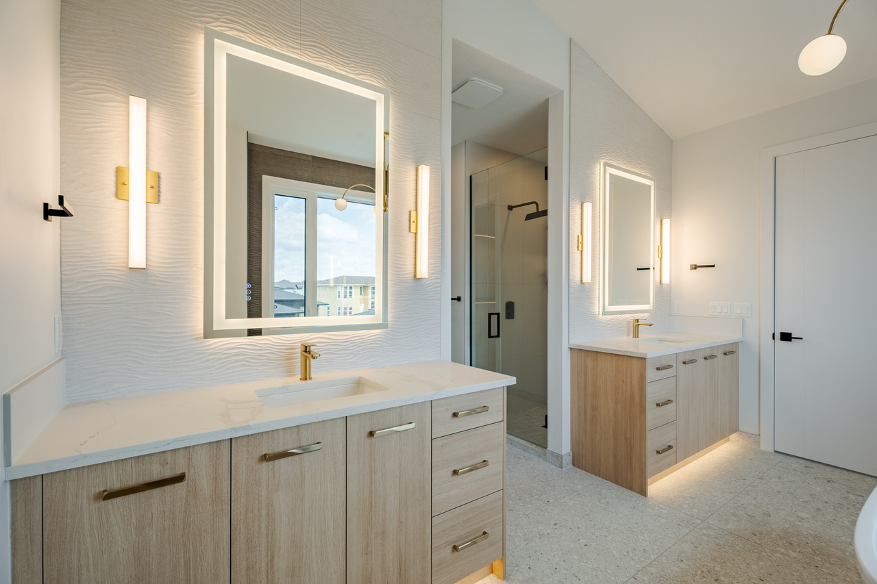 Bathroom tile finish around double vanity